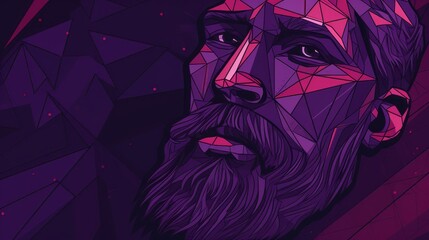illustration of male man's face with beard on purple background