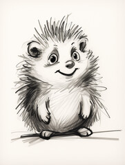 A Pen Sketch Character Study Drawing of a Hedgehog