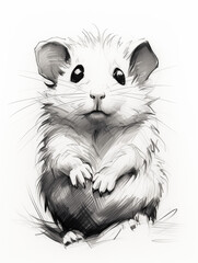 A Pen Sketch Character Study Drawing of a Hamster