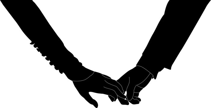 silhouette couple hand holding vector