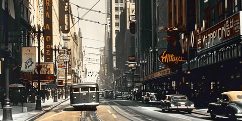 Straße in US Stadt, Vintage Foto