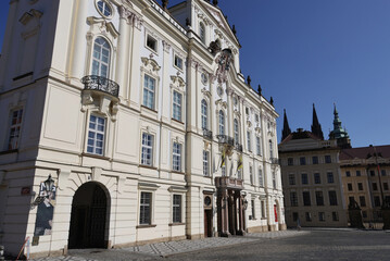 View of the facade of the Archbishop Palace in Prague