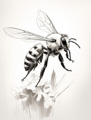 A Pen Sketch Character Study Drawing of a Bee