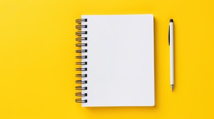White spiral notebook on a yellow background, ai generative - obrazy, fototapety, plakaty