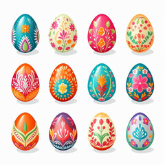 Set with colorful Easter eggs on white background, 12 eggs icon for app