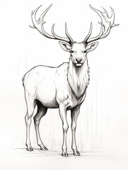 A Pen Sketch Character Study Drawing of an Elk