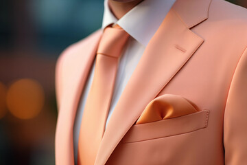 A business man in a jacket, the color is peach fuzz.