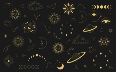 Fototapeten Celestial mystical astrology. Set of celestial mystic esoteric elements. Mystic moon, sun, star, zodiac symbols and constellation vector set. © Ekaterina Karikh