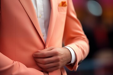 A business man in a jacket, the color is peach fuzz.