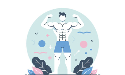 Big White Muscular Six ABs Guy, illustration or Vector Art, Minimalistic Modern Style 