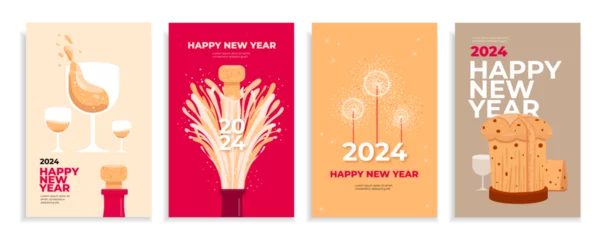 Fotobehang Set of Happy New Year greeting cards. Vector illustration concepts for poster graphic and web design, social media banner, marketing material. © Mashiu