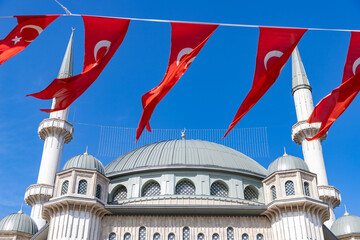 Taksim Mosque and Turkish Flags