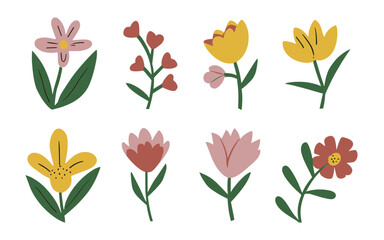 Abstract wildflowers vector clipart. Spring illustration.