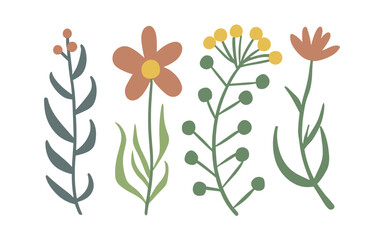 Abstract wildflowers vector clipart. Spring illustration.