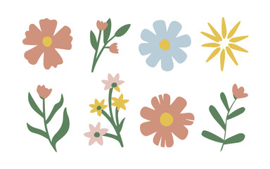 Abstract wildflowers vector clipart. Spring illustration.