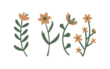 Abstract wildflowers vector clipart. Spring illustration.