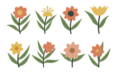 Abstract wildflowers vector clipart. Spring illustration.