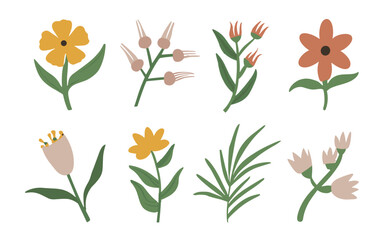 Abstract wildflowers vector clipart. Spring illustration.