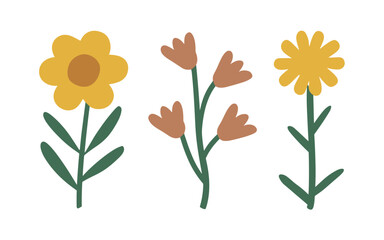 Abstract wildflowers vector clipart. Spring illustration.