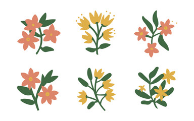 Abstract wildflowers vector clipart. Spring illustration.