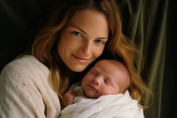 Fototapeta na wymiar Maternal Bliss: Mother and Newborn
