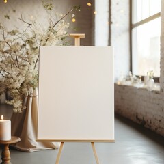 easel with flowers - obrazy, fototapety, plakaty