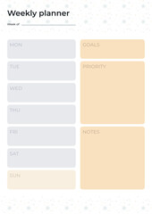 minimalist planners. Weekly planner template. Clear and simple printable to do list. Business organizer page. Paper sheet. Realistic vector illustration. jpg
