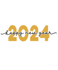 New Year 2024 text design for T-shirts and apparel on plain white transparent isolated background for shirt, hoodie, sweatshirt, card, tag, mug, icon, logo or badge