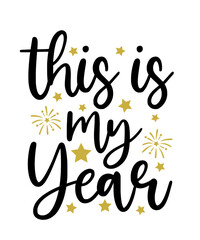 New Year 2024 text design for T-shirts and apparel on plain white transparent isolated background for shirt, hoodie, sweatshirt, card, tag, mug, icon, logo or badge