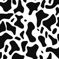 Black and white spotted cow skin texture background. To design square banners, postcards, social media posts. Themes of farming, dairy products, milk, organic food.