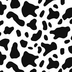 Black and white spotted cow skin texture background. To design square banners, postcards, social media posts. Themes of farming, dairy products, milk, organic food.
