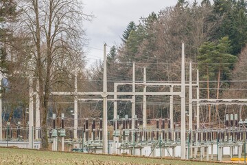 Umspannwerk für Hochspannung in Bayern, Deutschland