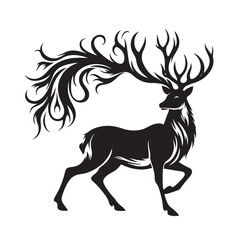 Wild Deer Silhouette - Impressive Wildlife Composition with Elegant Deer Silhouettes Wild Deer Black Vector
