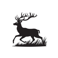 Wild Deer Silhouette - Enchanting Forest Silhouettes with Deer Grazing Wild Deer Black Vector
