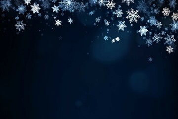 Abstract Christmas background with white and blue snowflakes border and copy space for text. Winter snow. Overlay, banner, cover, card.