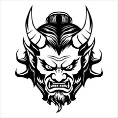 Japanesee Demon with angry face design vector black and white
