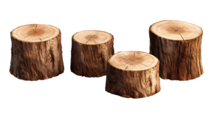 Rustic Wooden Tree Stump Slices: Set of Four, Natural Wood, Decorative, Farmhouse Style, Perfect for Plant Stands, Side Tables, or Home Decor Accents.