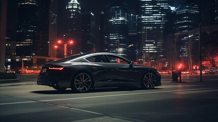 Fototapeta na wymiar An image of a luxury car in the road at night