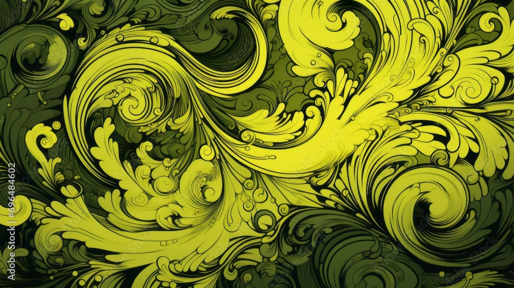 Aufkleber abstract floral chartreuse background illustration in swirls and flourishes style with space for you
