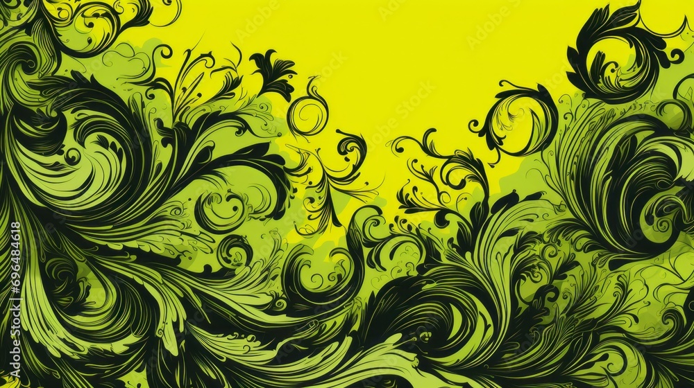 Aufkleber abstract floral chartreuse background illustration in swirls and flourishes style with space for you