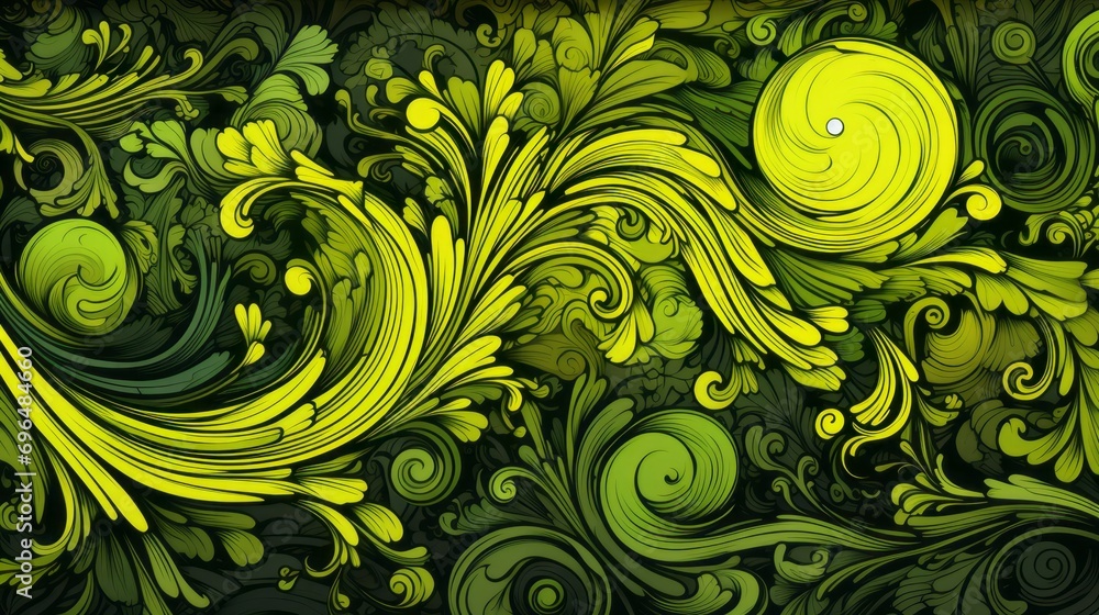 Poster abstract floral chartreuse background illustration in swirls and flourishes style with space for you
