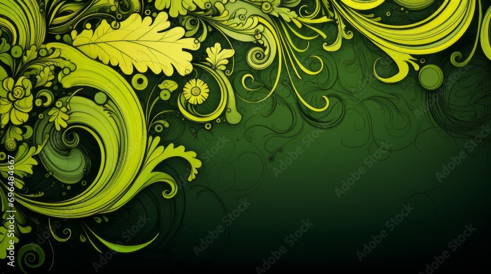 Poster abstract floral chartreuse background illustration in swirls and flourishes style with space for you