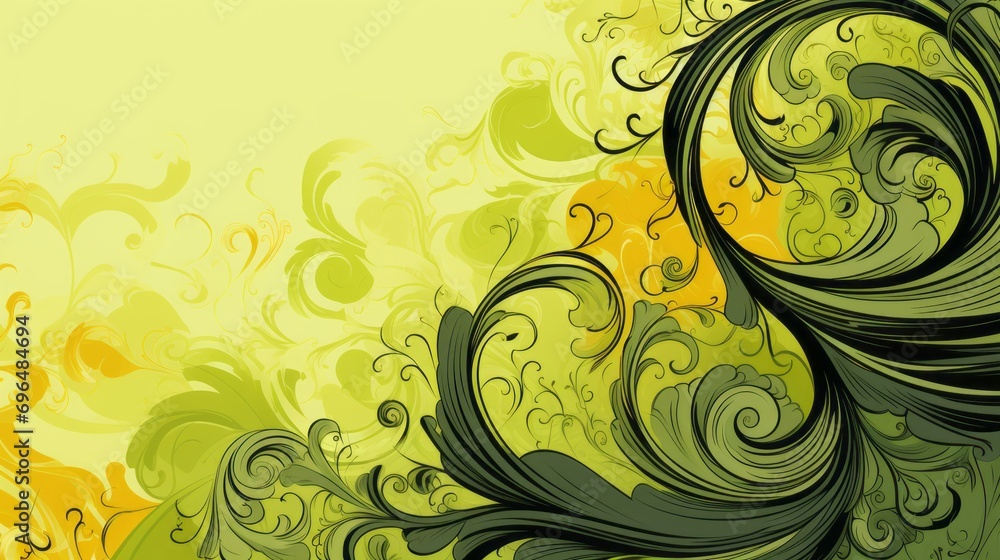 Aufkleber abstract floral chartreuse background illustration in swirls and flourishes style with space for you