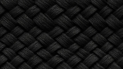 Textile tile pattern with black weaven wool background. Intricate textile pattern. Wool knitted tile for pattern and repeat. Texture of black textile wool - obrazy, fototapety, plakaty