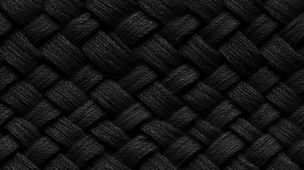 Foto op Aluminium Textile tile pattern with black weaven wool background. Intricate textile pattern. Wool knitted tile for pattern and repeat. Texture of black textile wool © PAOLO