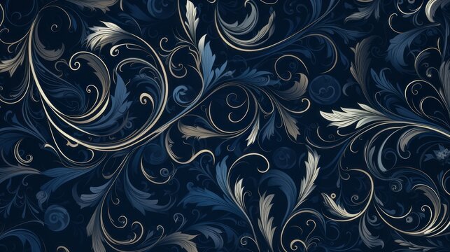 abstract floral blue background illustration in swirls and flourishes style with space for your text and graphics