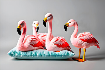 cutout set of stuffed animal flamingo toys. pink flamingo.   Children's soft toy animals