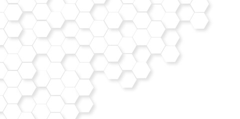 Background hexagons White Hexagonal Luxury honeycomb grid White Pattern. Vector Illustration. 3D Futuristic abstract honeycomb mosaic white background. seamless wallpaper mesh cell texture.