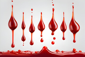 red drops and splashes of ketchup sauce - obrazy, fototapety, plakaty