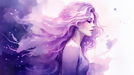 woman with hair in the rain on white background with copy space